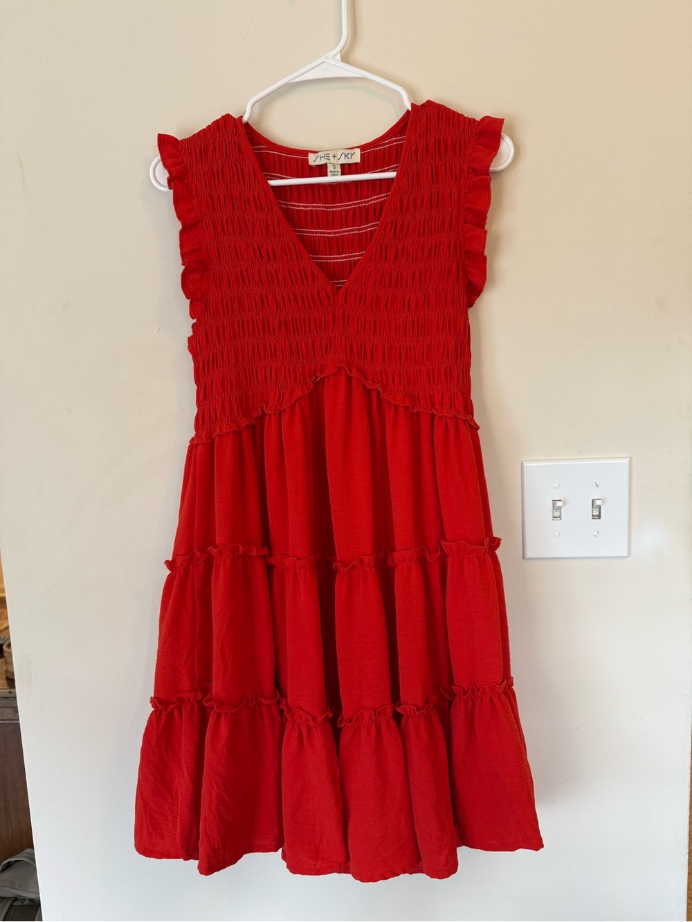 She + Sky Red Smocked Tiered Sundress